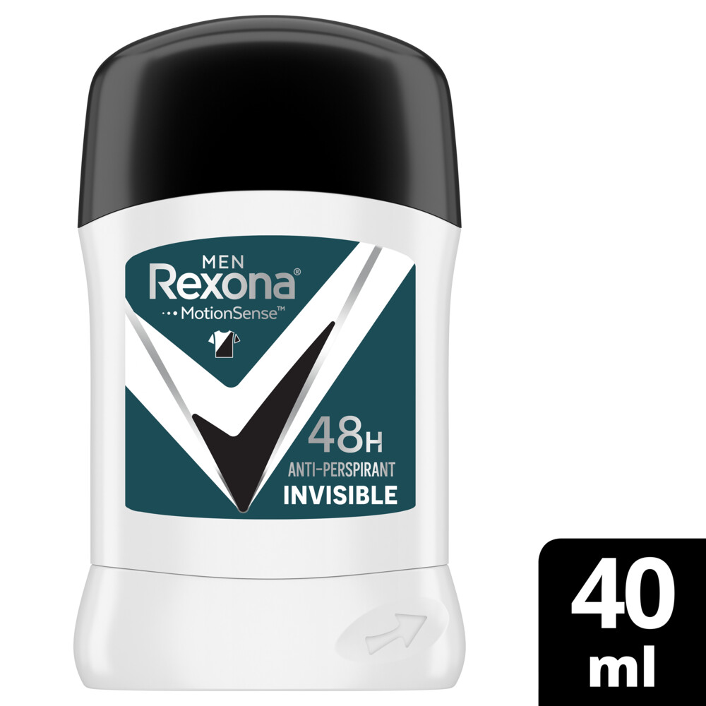 REXONA ريكسونا ستيك مزيل العرق للرجال، حماية من العرق والرائحة لمدة ٤٨ ساعة، مضاد للبكتيريا + غير مرئي، يشعرك بالانتعاش والجفاف، ٤٠جرام