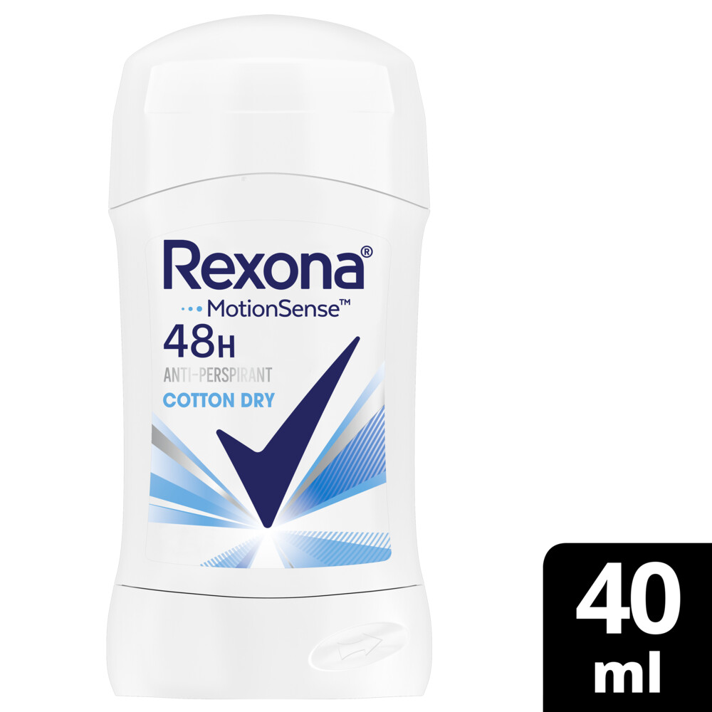 REXONA مزيل عرق ستيك مضاد التعرق للنساء من ريكسونا، ٤٨ ساعة حماية من العرق والرائحة، قطن دراي، يُشعرك بالانتعاش والجفاف، ٤٠ غرام